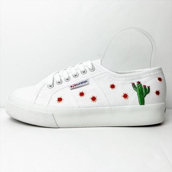 Superga X Chicas Latina Embroidered Sneakes 8 white canvas platform cactus shoes - Picture 6 of 12